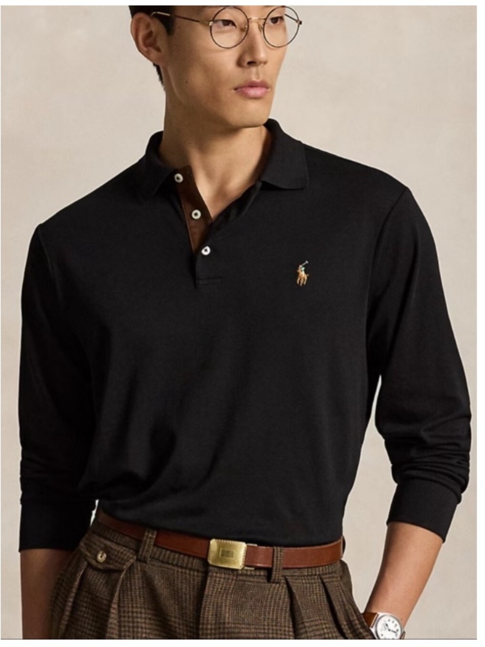 Polo Ralph Lauren Classic Soft Cotton LS Polo Shirt Large Flesh Pony Like New